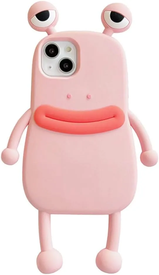 Men Women Super Funny Novelty Hotdog Sausage Mouth Big Eyes Green Frog Pink Frog Phone Case Soft TPU Silicone Rubber Phone Cover Compatible with iPhone 11, Full Body Protection -Pink