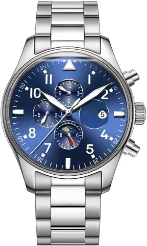 Men's Automatic Self Winding Watches Luxury Dress Chronograph Stainless Steel Watch Waterproof Mechanical Watch
