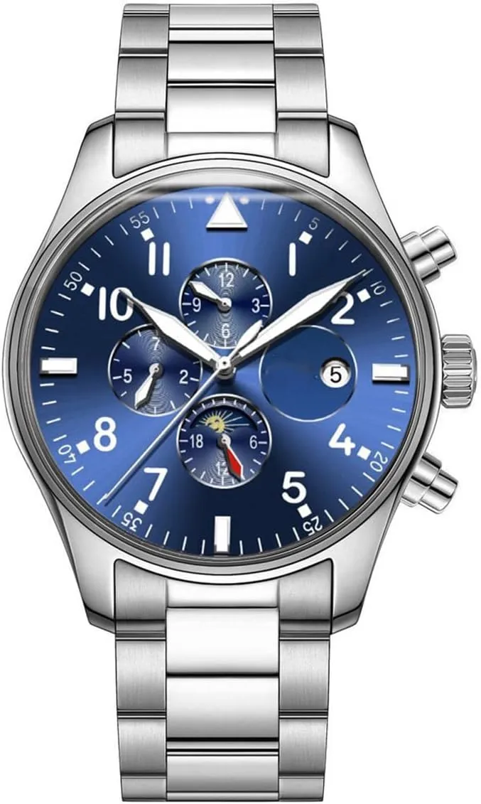 Men's Automatic Self Winding Watches Luxury Dress Chronograph Stainless Steel Watch Waterproof Mechanical Watch