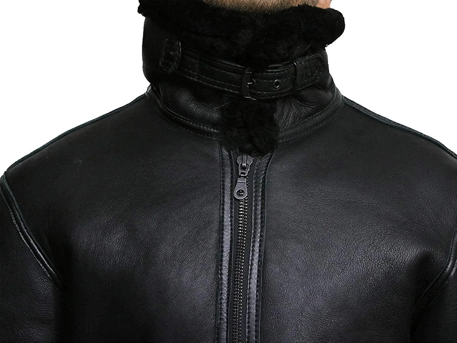Mens Aviator Real Shearling Sheepskin Leather Bomber Flying Jacket for Men