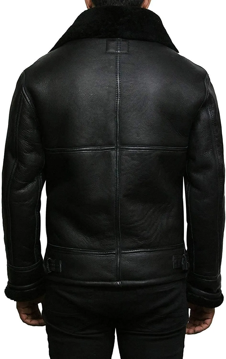 Mens Aviator Real Shearling Sheepskin Leather Bomber Flying Jacket for Men