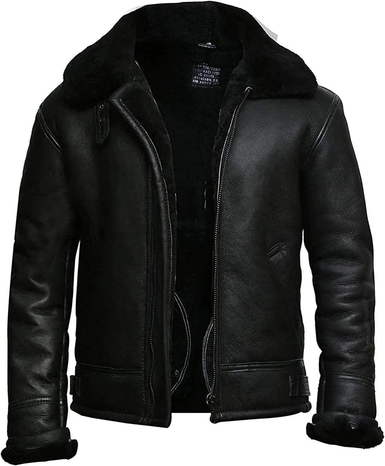 Mens Aviator Real Shearling Sheepskin Leather Bomber Flying Jacket for Men