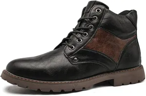 Mens Black Boots Platform Lace Up Motorcycle Boots PU Leather Combat Boots for Business Casual