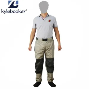Men's Breathable Waterproof Fly Fishing Waist Waders with Reinforced Knees and Internal Pocket
