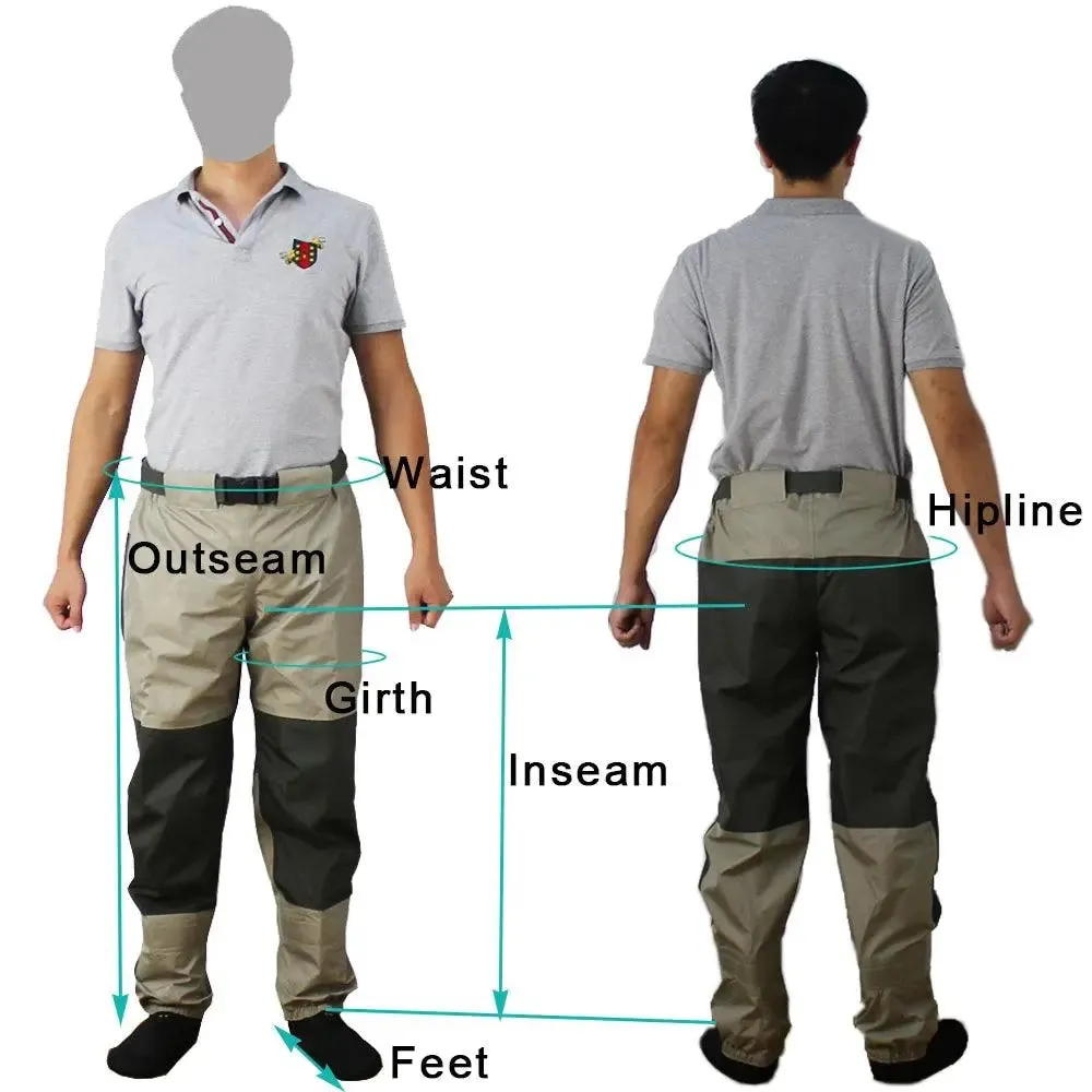 Men's Breathable Waterproof Fly Fishing Waist Waders with Reinforced Knees and Internal Pocket