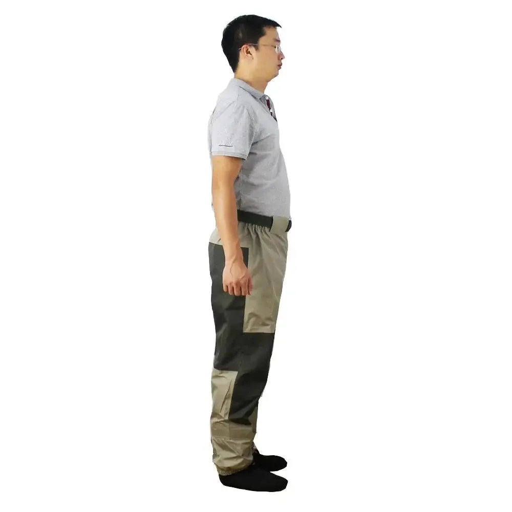 Men's Breathable Waterproof Fly Fishing Waist Waders with Reinforced Knees and Internal Pocket