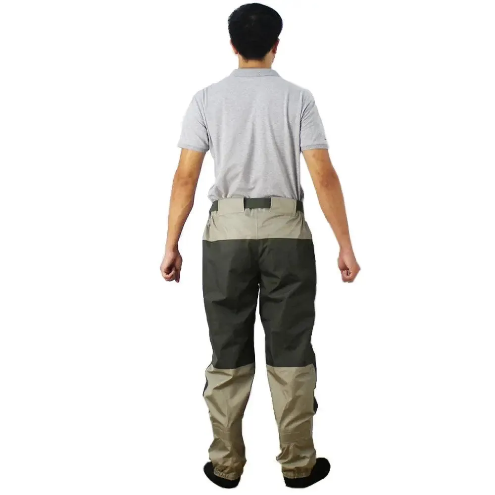 Men's Breathable Waterproof Fly Fishing Waist Waders with Reinforced Knees and Internal Pocket