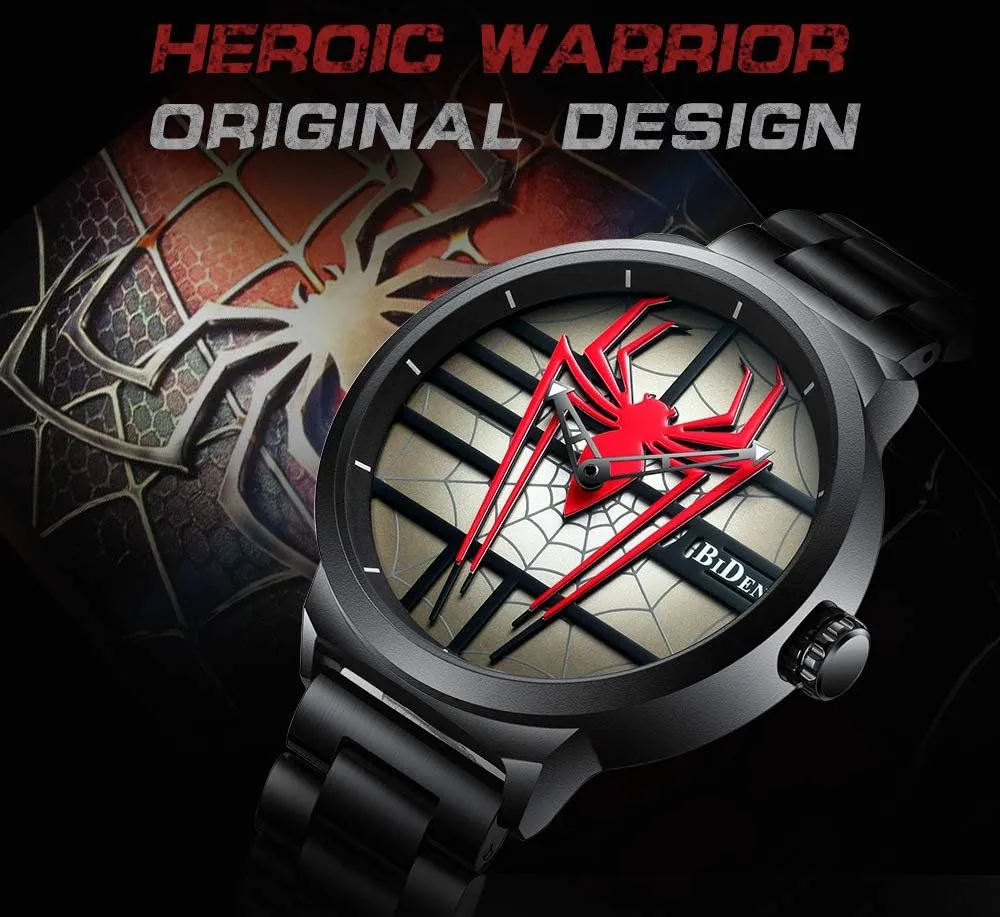 Men's Fashion Sports Watches Personality Spider Full Stainless Steel Quartz Hollow Waterproof Cool Casual Wristwatches