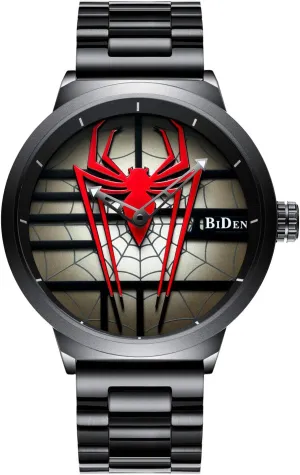 Men's Fashion Sports Watches Personality Spider Full Stainless Steel Quartz Hollow Waterproof Cool Casual Wristwatches