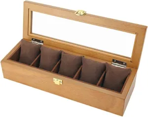 Mens Jewellery Box Travel Watch Box Storage Wood, 5 Grids Watch Jewellery Box Display Organizer with Compartments Transparent Window Removable Pads for Men Women Gift of Love (B) Watch Gift Box
