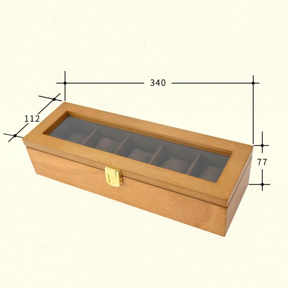 Mens Jewellery Box Travel Watch Box Storage Wood, 5 Grids Watch Jewellery Box Display Organizer with Compartments Transparent Window Removable Pads for Men Women Gift of Love (B) Watch Gift Box