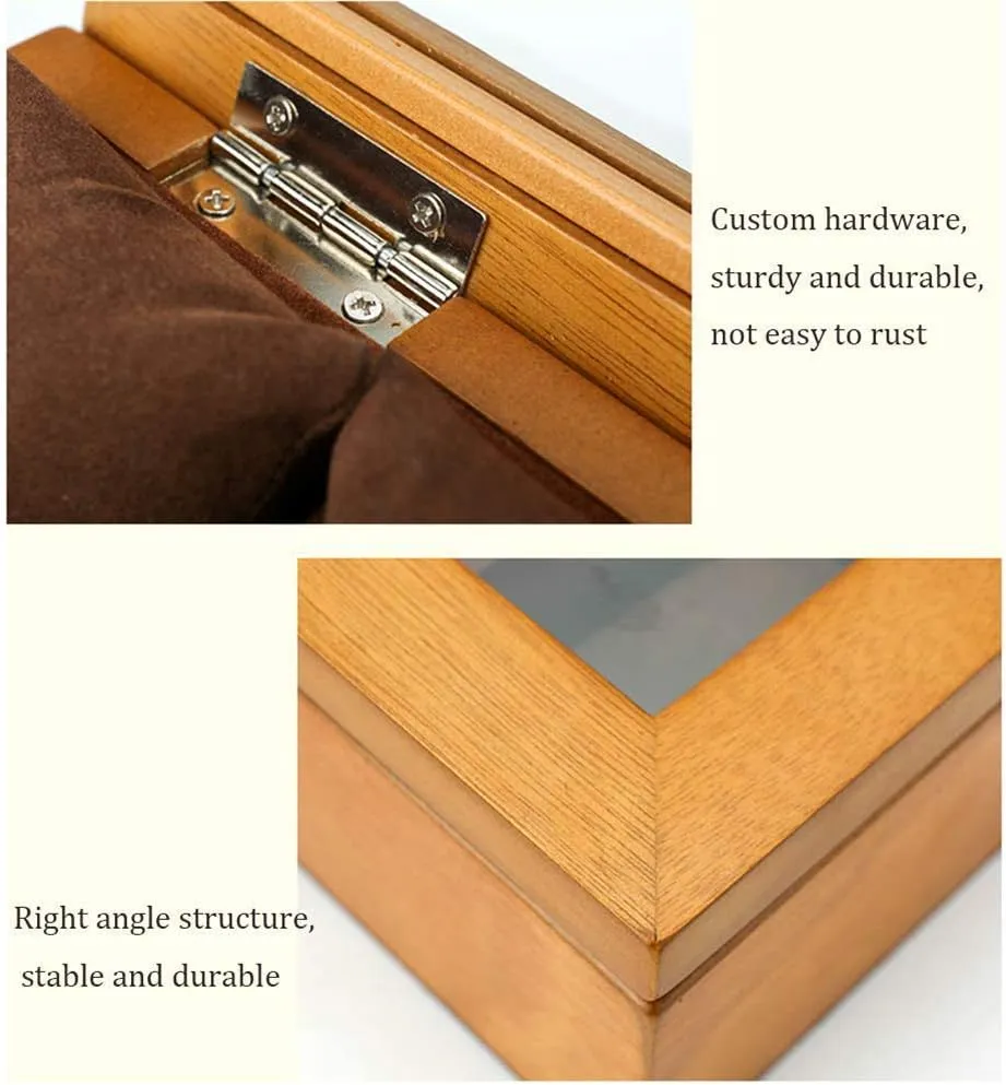 Mens Jewellery Box Travel Watch Box Storage Wood, 5 Grids Watch Jewellery Box Display Organizer with Compartments Transparent Window Removable Pads for Men Women Gift of Love (B) Watch Gift Box