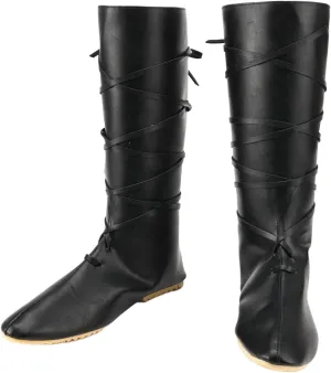 Mens Lace-up Renaissance Boots Viking Gothic Faux Leather Vintage Stage Pirate Tied Shoes for Halloween