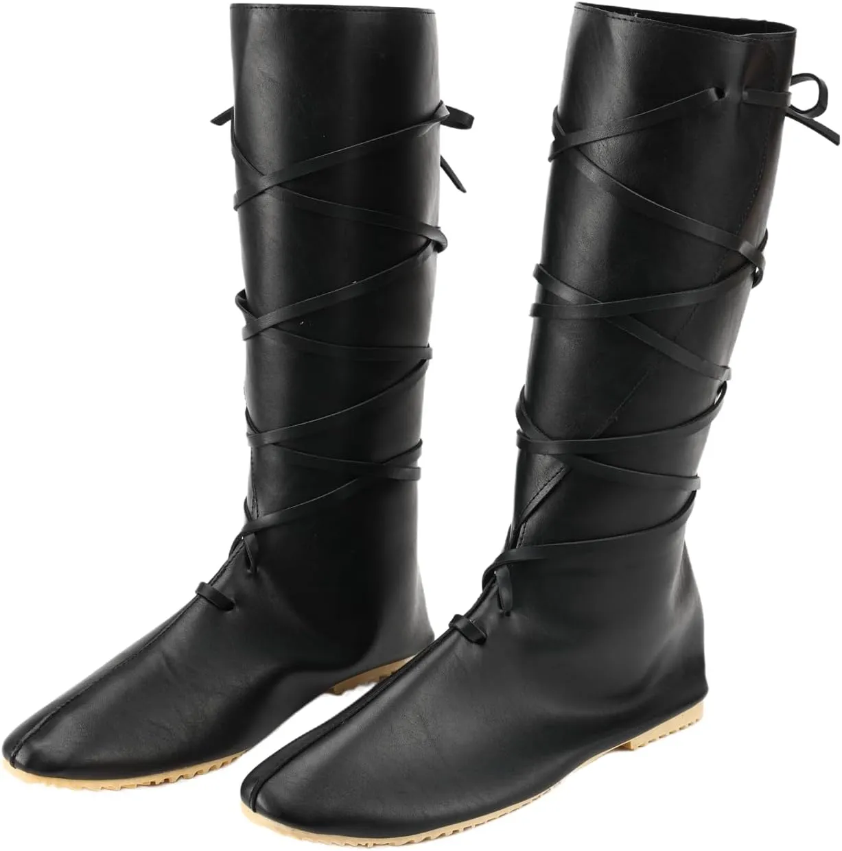 Mens Lace-up Renaissance Boots Viking Gothic Faux Leather Vintage Stage Pirate Tied Shoes for Halloween