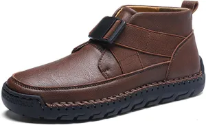 Men's Leather Strap Buckle Slip-On High Top Sneakers Boots Adjustable Fashion Handmade Non-Slip Lightweight Oxford Sneaker Boots Casual Driving Business Dress Boots