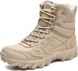 Men's Military Tactical Boots Lightweight 6 Inches Work Boots Leather Side Zip Outdoor Combat Boots