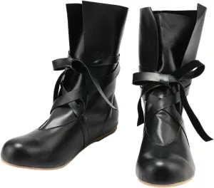 Mens Renaissance Medieval Cosplay Boots Lace Up Vintage Stage Pirate Viking Tied Shoes Boots for Halloween Party