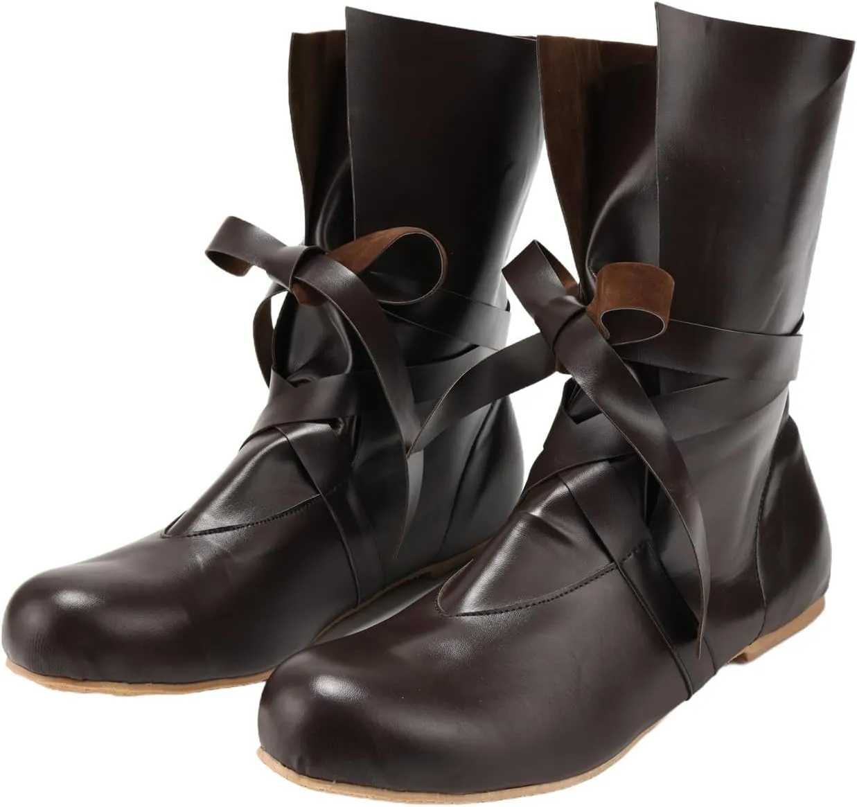 Mens Renaissance Medieval Cosplay Boots Lace Up Vintage Stage Pirate Viking Tied Shoes Boots for Halloween Party