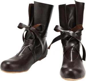 Mens Renaissance Medieval Cosplay Boots Lace Up Vintage Stage Pirate Viking Tied Shoes Boots for Halloween Party