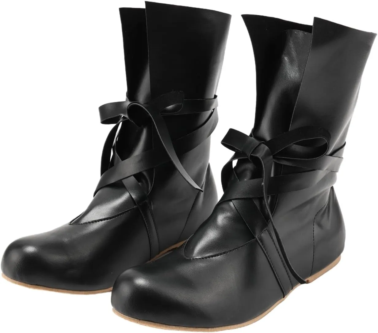 Mens Renaissance Medieval Cosplay Boots Lace Up Vintage Stage Pirate Viking Tied Shoes Boots for Halloween Party
