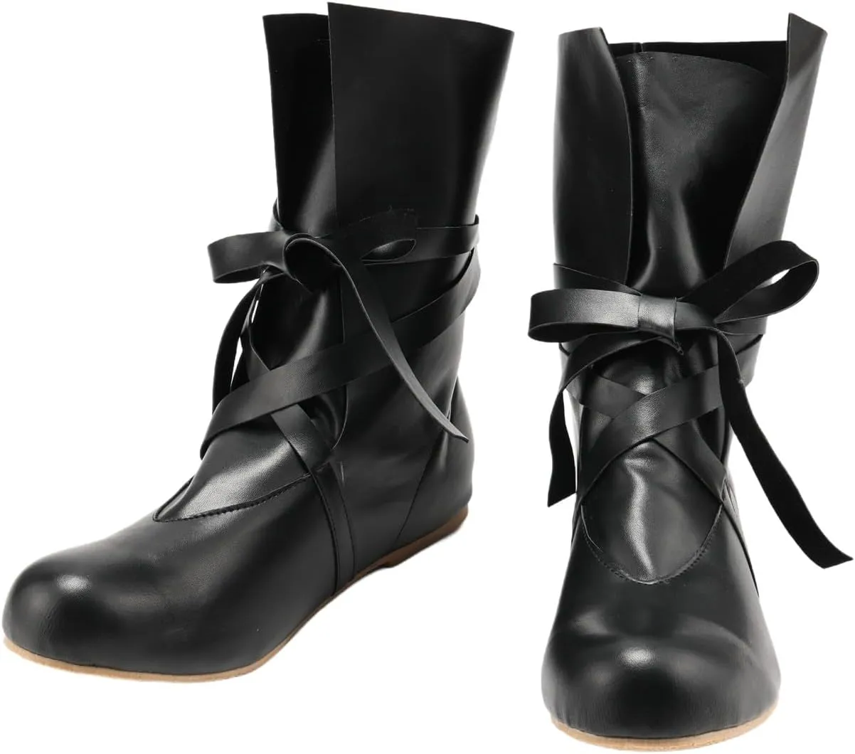 Mens Renaissance Medieval Cosplay Boots Lace Up Vintage Stage Pirate Viking Tied Shoes Boots for Halloween Party