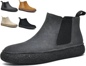 Men's Suede Leather High Top Sneakers Retro Casual Fashion Walking Desert Boots Round Toe Thick Sole Boots