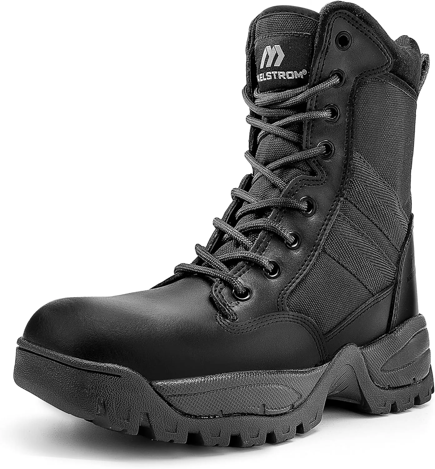 Men's Tactical Work Boots with Side Zipper – Lightweight Leather Military Style, Comfortable, Durable and Breathable for Outdoors