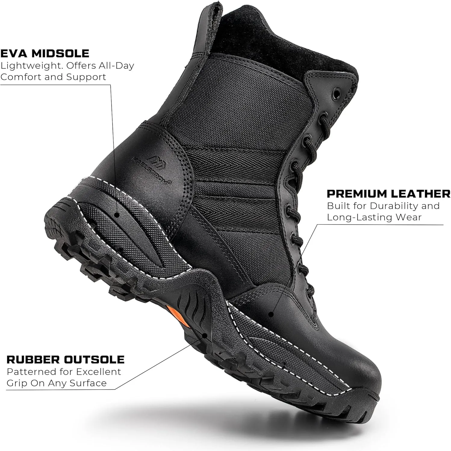 Men's Tactical Work Boots with Side Zipper – Lightweight Leather Military Style, Comfortable, Durable and Breathable for Outdoors