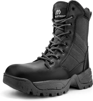 Men's Tactical Work Boots with Side Zipper – Lightweight Leather Military Style, Comfortable, Durable and Breathable for Outdoors