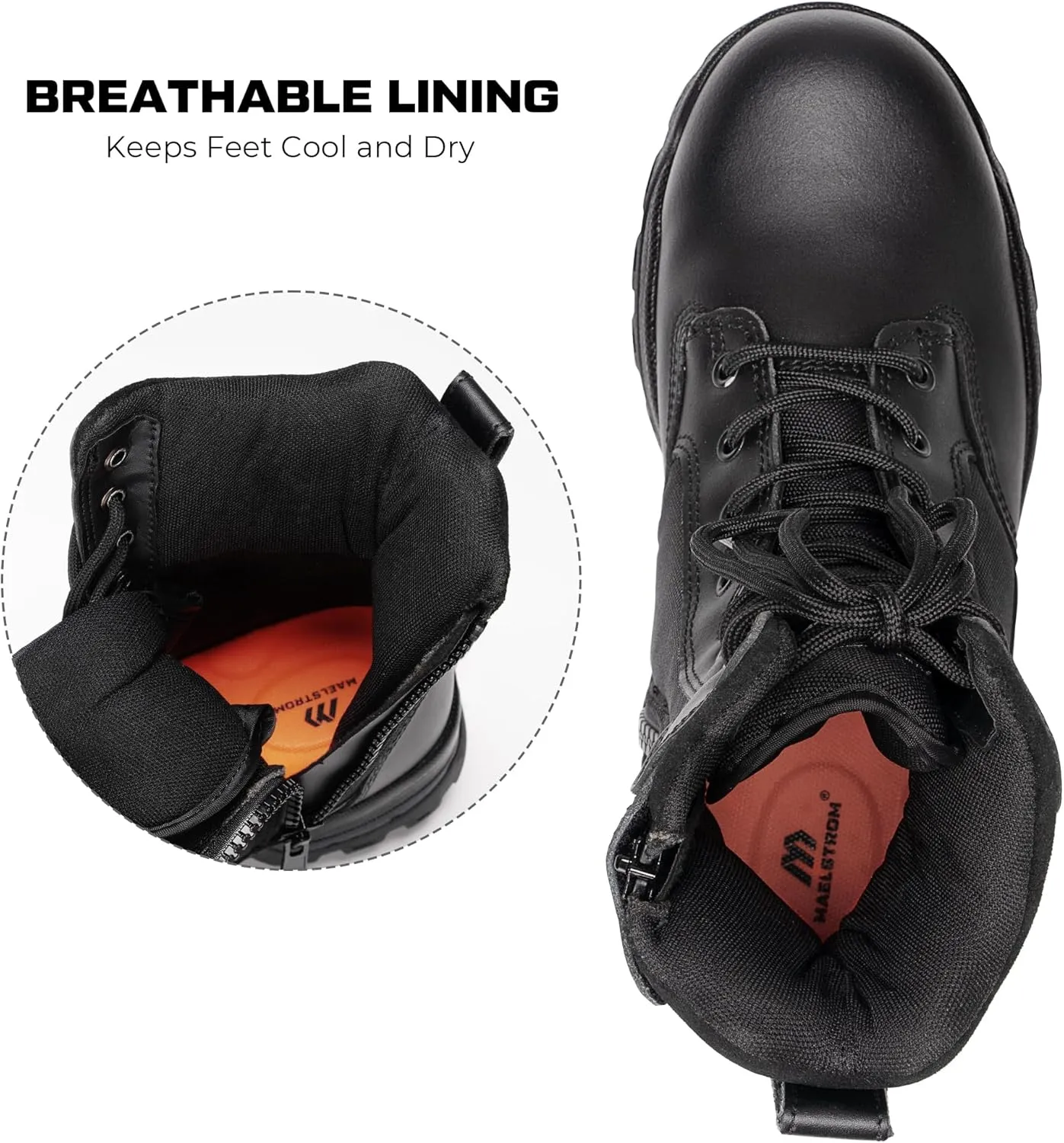 Men's Tactical Work Boots with Side Zipper – Lightweight Leather Military Style, Comfortable, Durable and Breathable for Outdoors