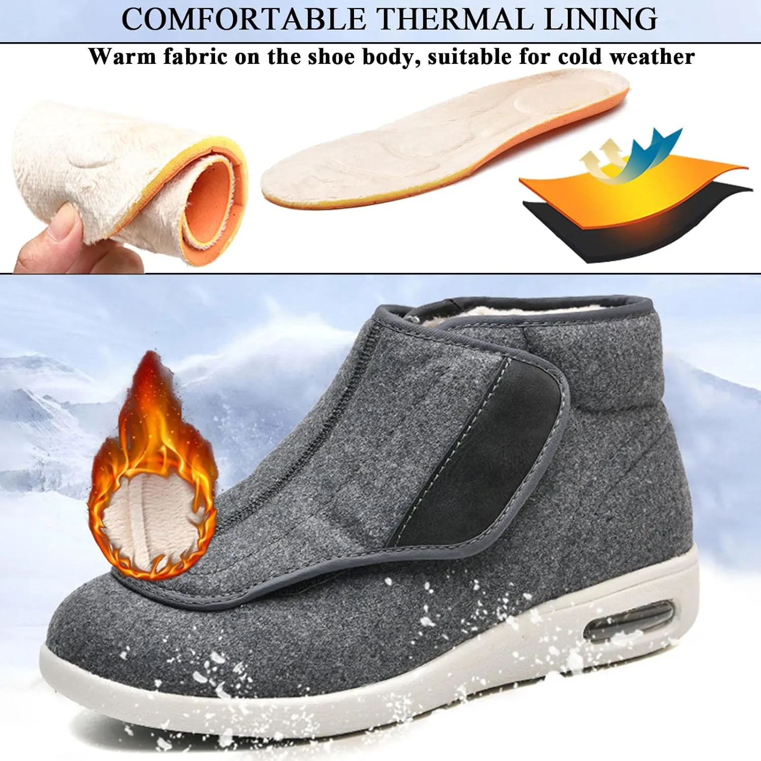Mens Womens Wide Diabetic Shoes Slippers, Adjustable Winter Warm Boots Lightweight Elderly Walking Shoes for Swollen Feet Edema Indoor Outdoor Widening Shoes