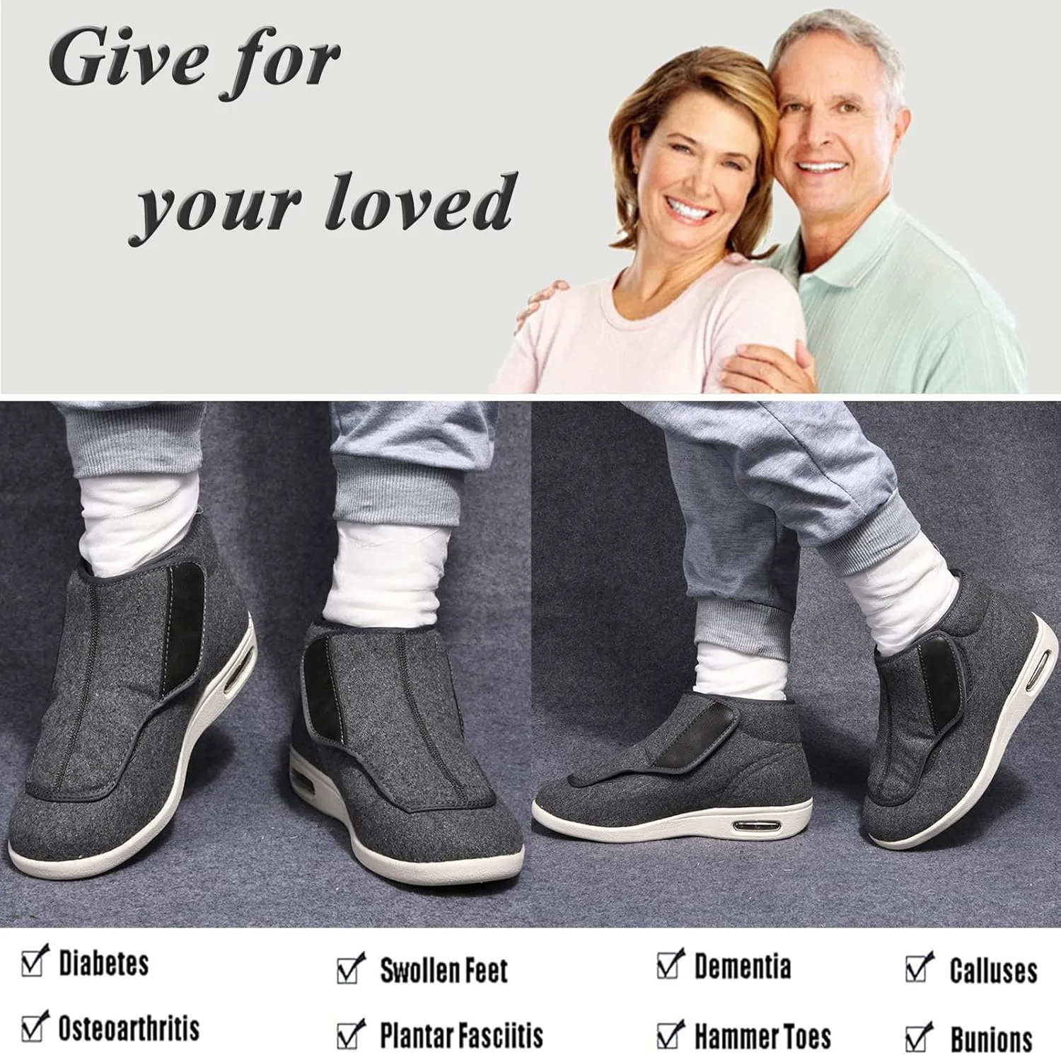 Mens Womens Wide Diabetic Shoes Slippers, Adjustable Winter Warm Boots Lightweight Elderly Walking Shoes for Swollen Feet Edema Indoor Outdoor Widening Shoes