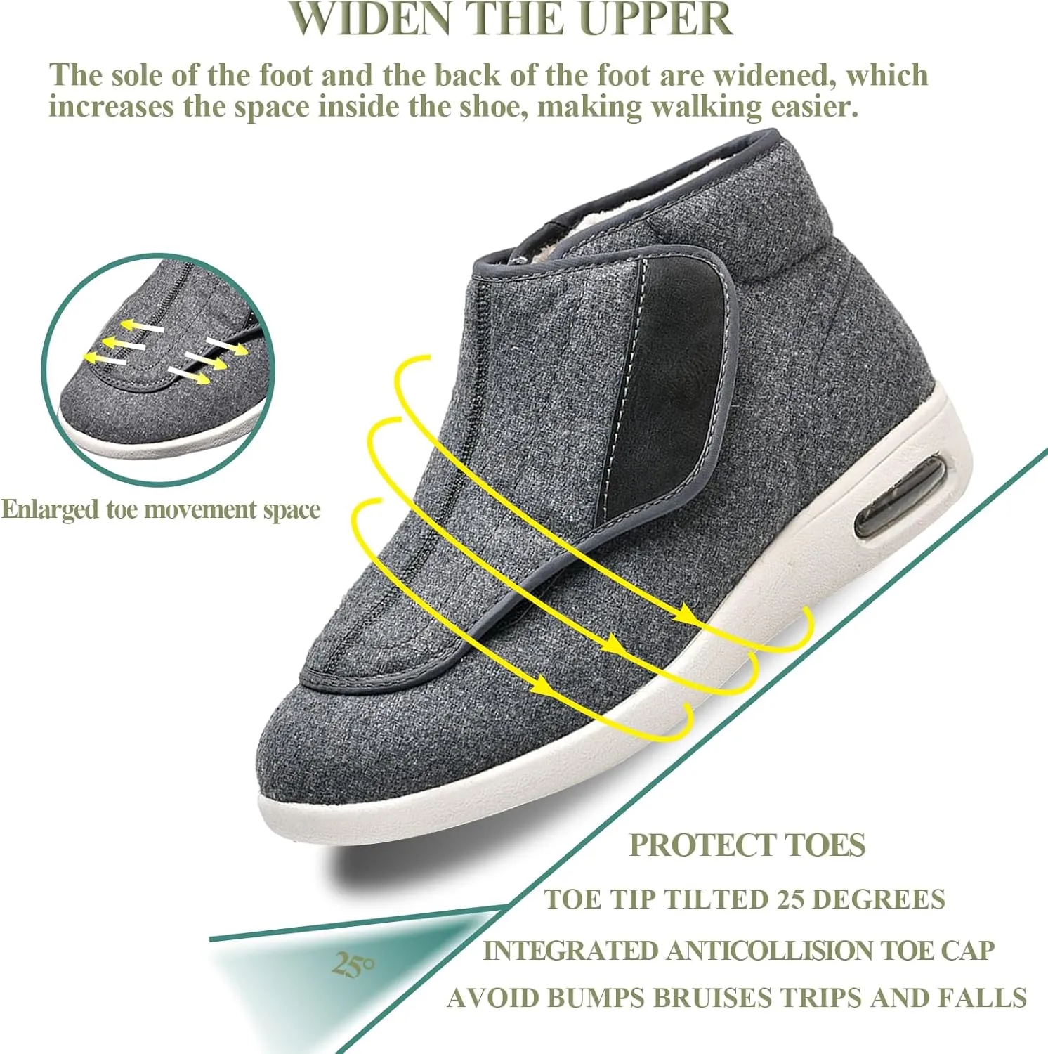 Mens Womens Wide Diabetic Shoes Slippers, Adjustable Winter Warm Boots Lightweight Elderly Walking Shoes for Swollen Feet Edema Indoor Outdoor Widening Shoes