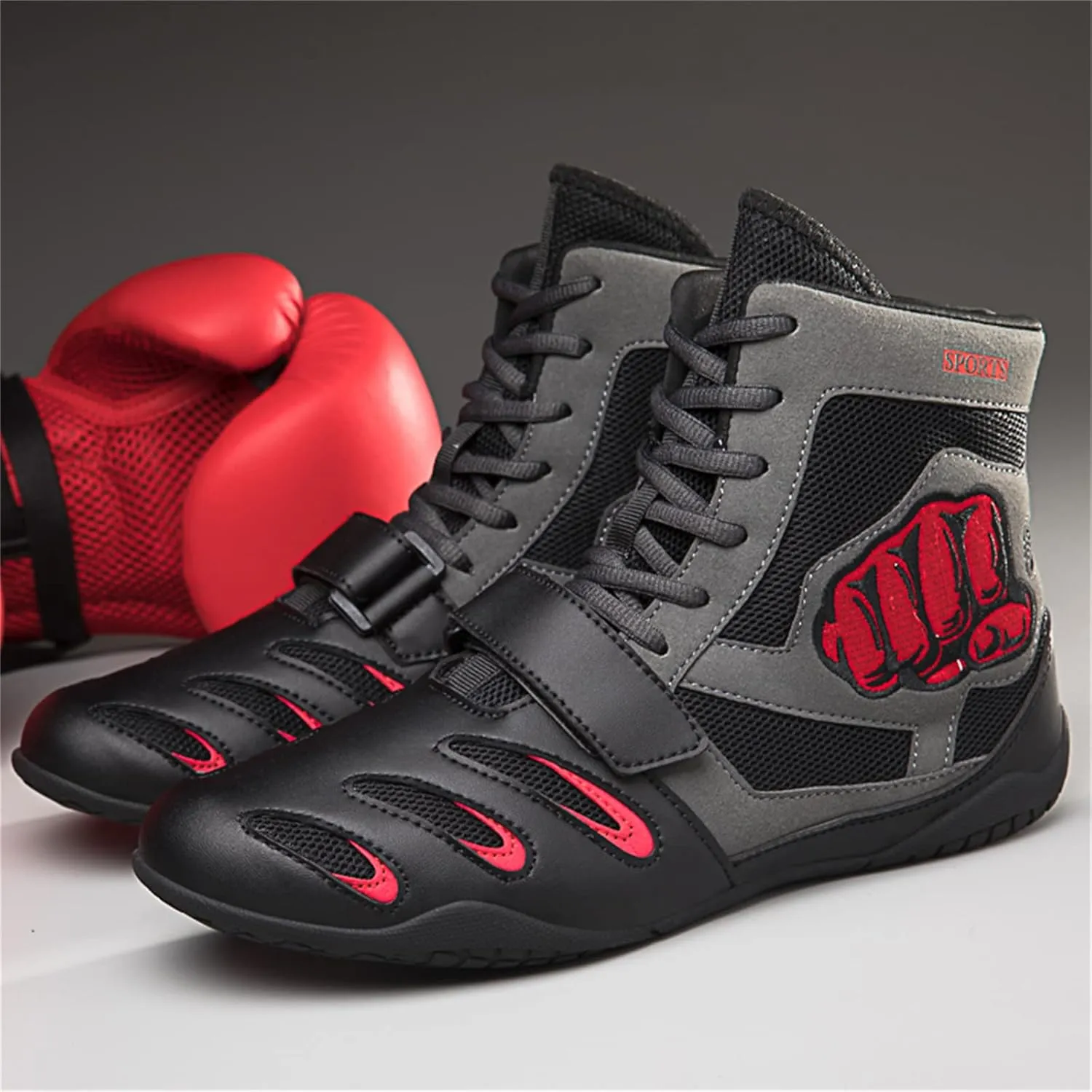 Men's Women's Wrestling Shoes Non Slip Breathable Ankle Protection Squat Boxing High top Training Boots Sports Fitness Shoes