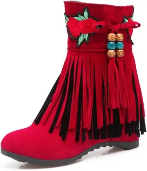 MFairy Woman's Low Heel Tassel Boots Side Zipper Ankle Booties