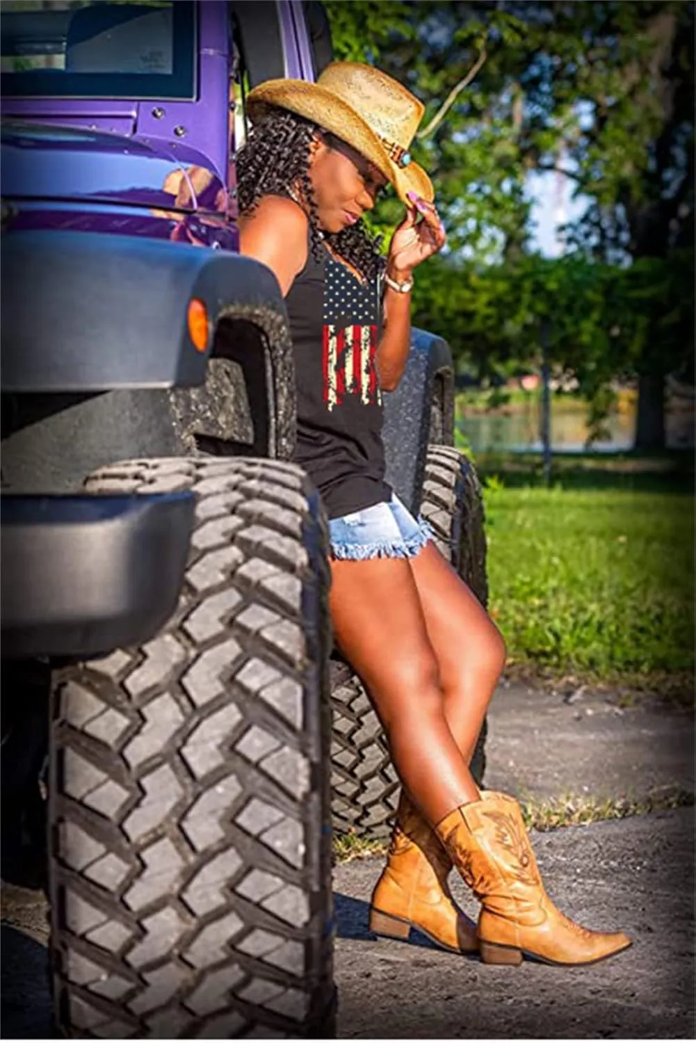 MHTOR We The People 1776 V Neck Tank for Women 4th of July Patriotic Shirt American Flag Sleeveless Graphic Tees Tanks
