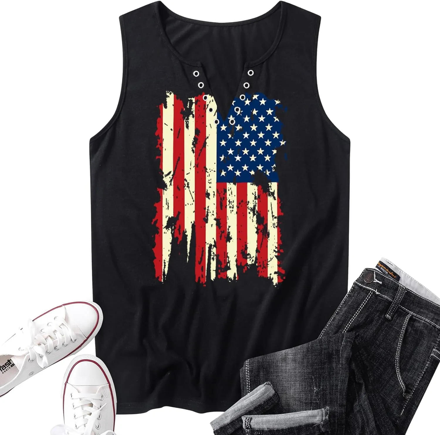 MHTOR We The People 1776 V Neck Tank for Women 4th of July Patriotic Shirt American Flag Sleeveless Graphic Tees Tanks