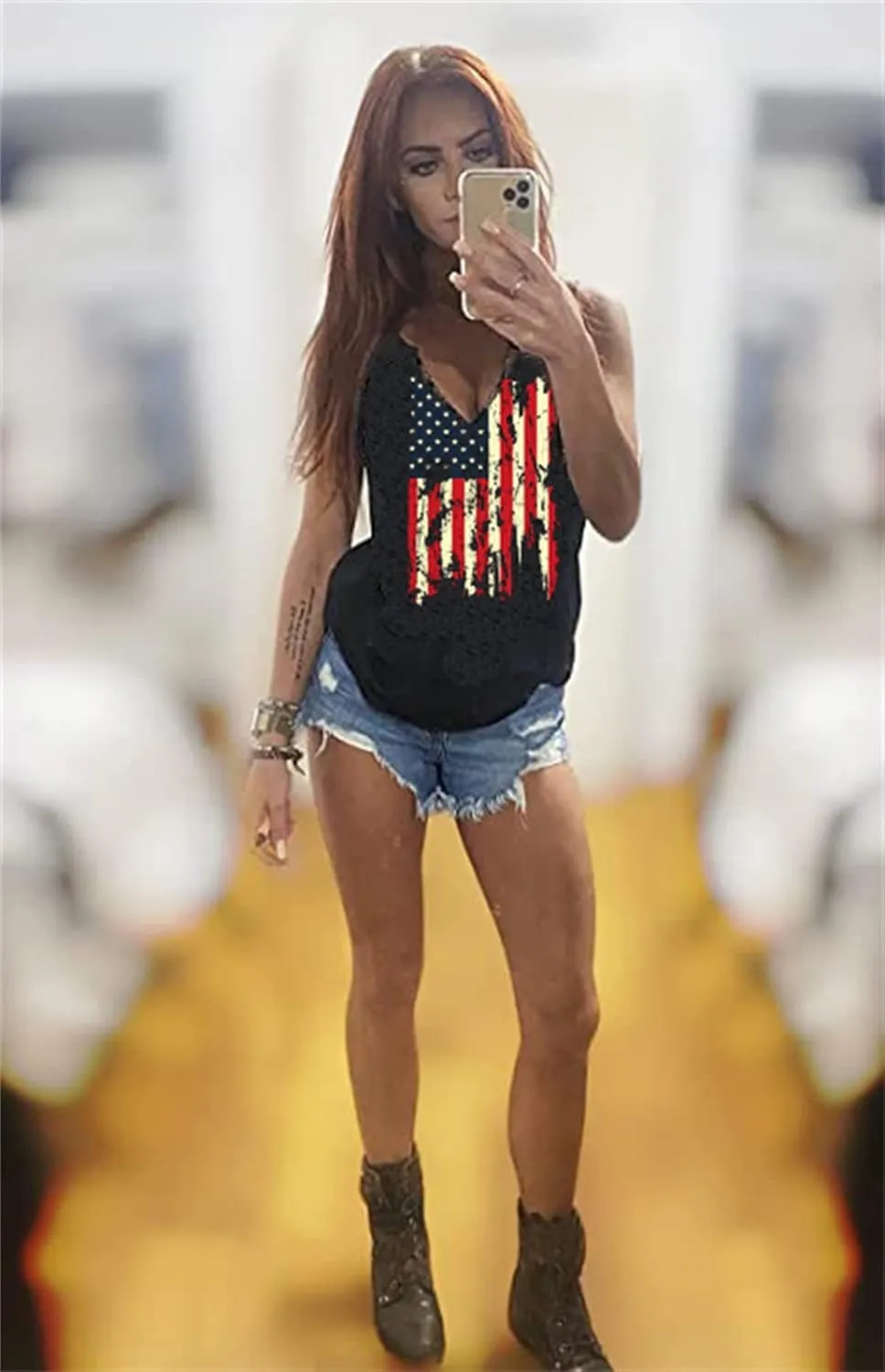 MHTOR We The People 1776 V Neck Tank for Women 4th of July Patriotic Shirt American Flag Sleeveless Graphic Tees Tanks