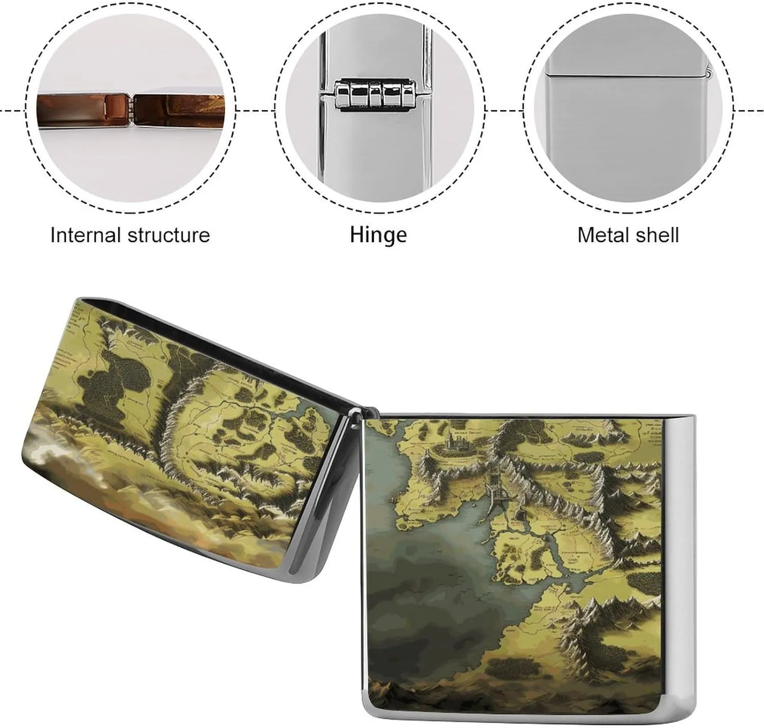 Middle Earth Map Lighter Case Fashionable Pocket Lighter Holder, Durable Protective Cover for Lighters