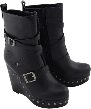 Milwaukee Leather Women's Black Triple Strap Fashion Boots with Platform Wedge MBL9437