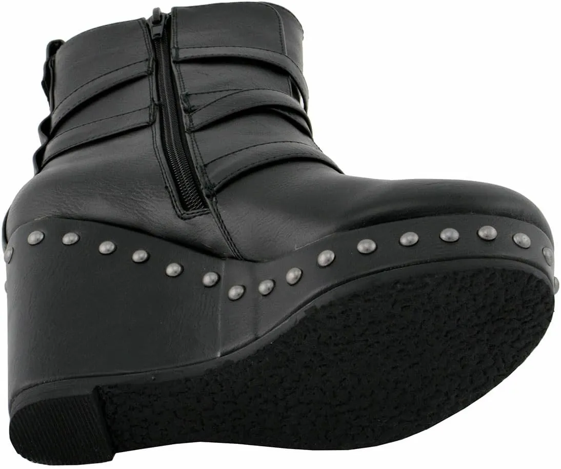 Milwaukee Leather Women's Black Triple Strap Fashion Boots with Platform Wedge MBL9437
