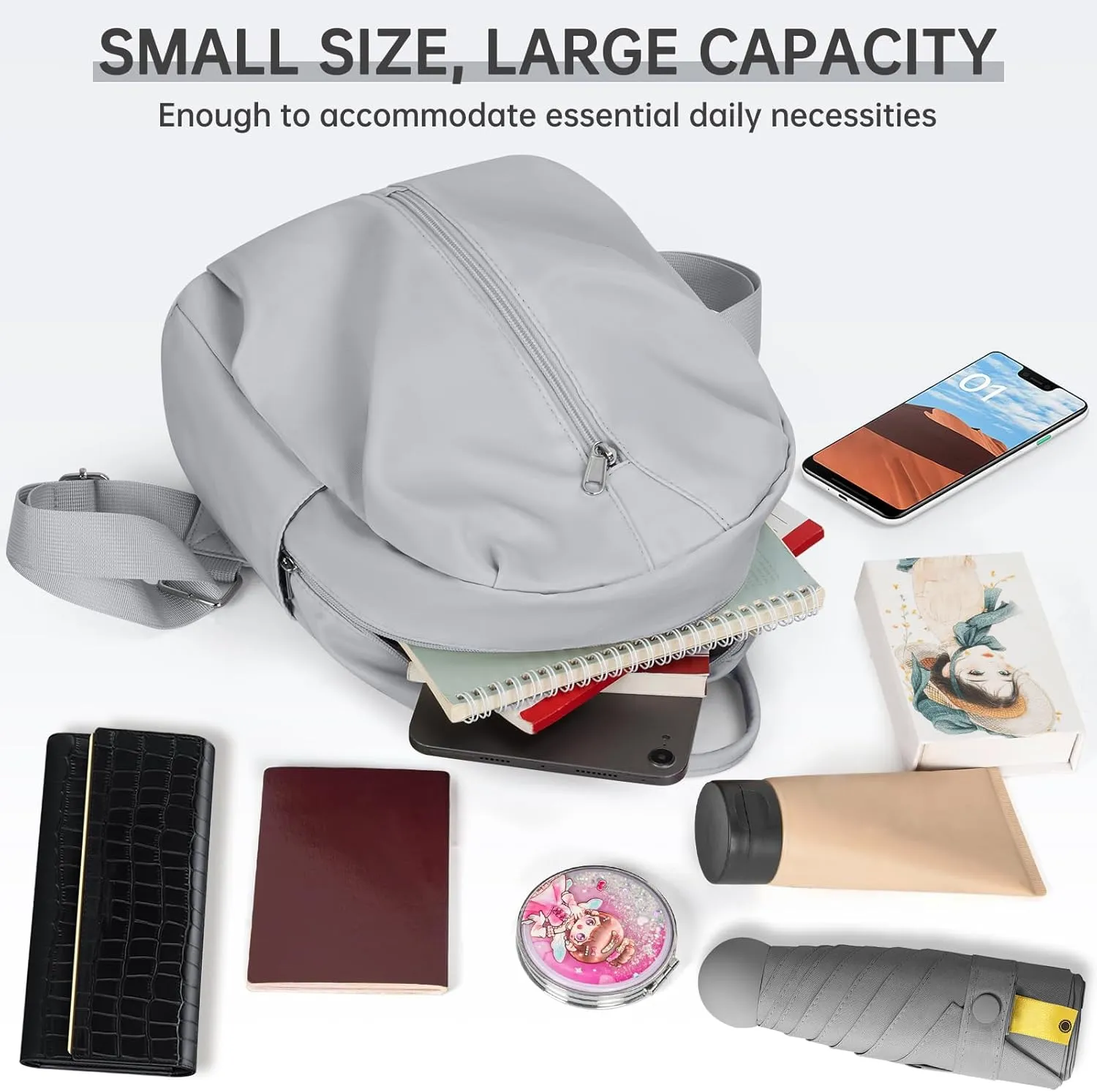 Mini Backpack Purse Small Cute Women Bag Lightweight Daypack for Travel (Grey)