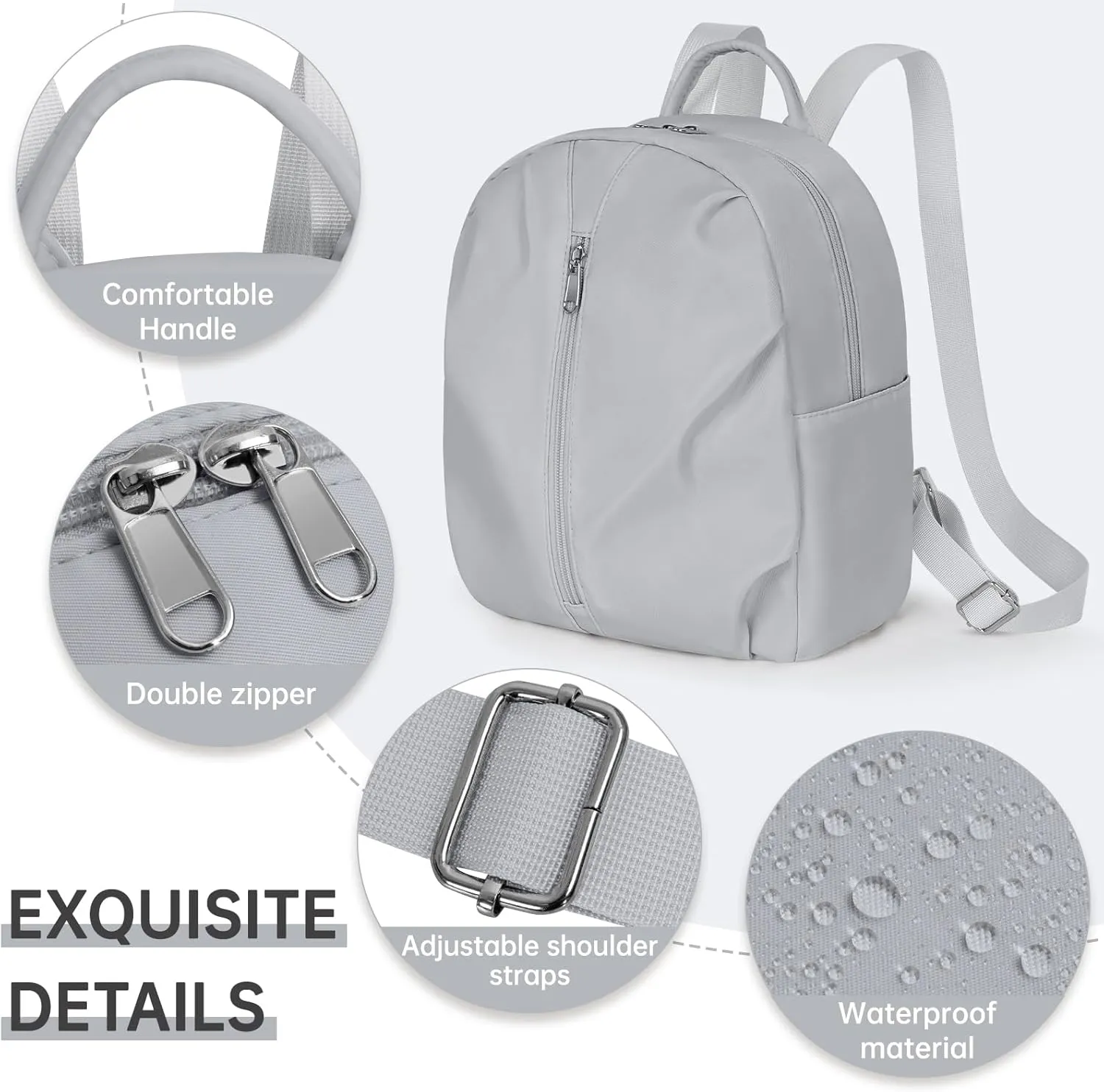 Mini Backpack Purse Small Cute Women Bag Lightweight Daypack for Travel (Grey)