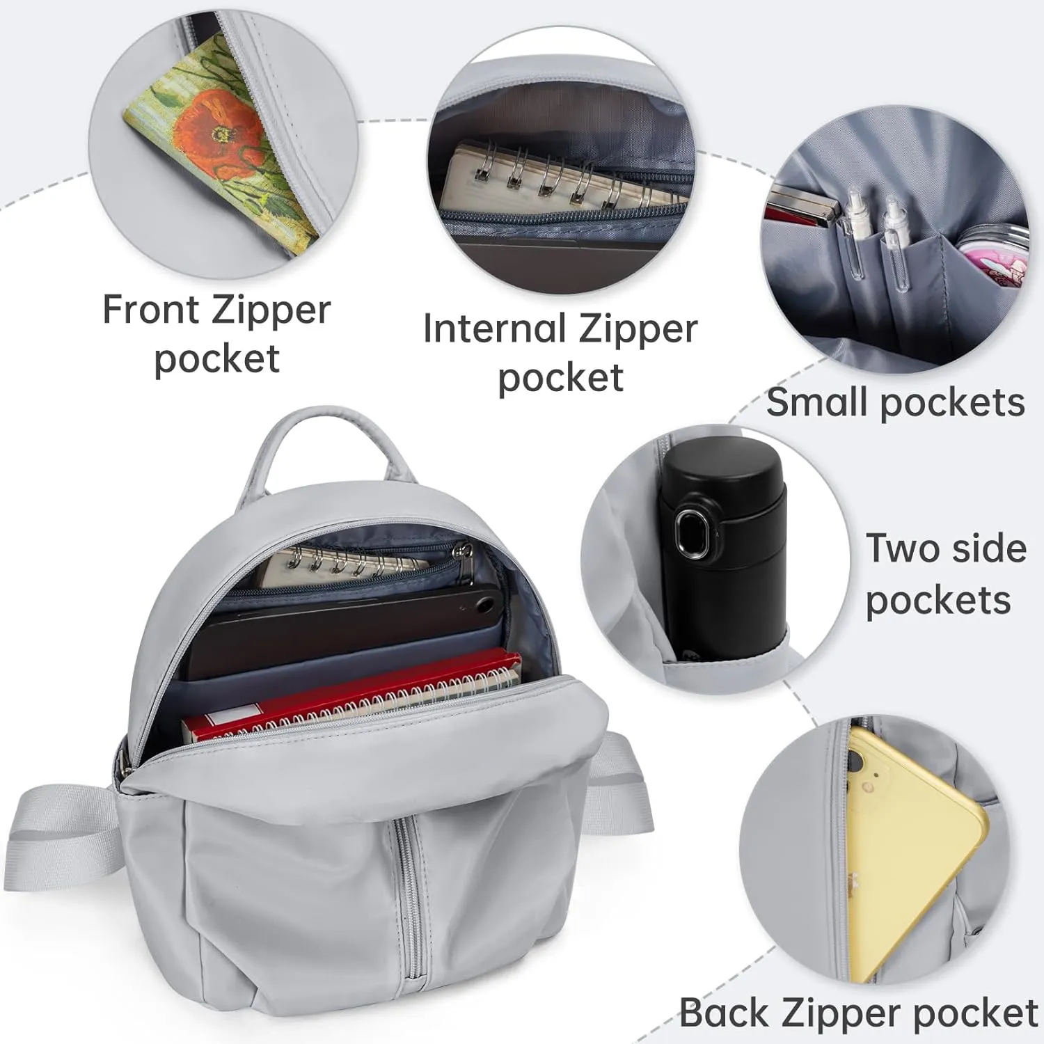 Mini Backpack Purse Small Cute Women Bag Lightweight Daypack for Travel (Grey)