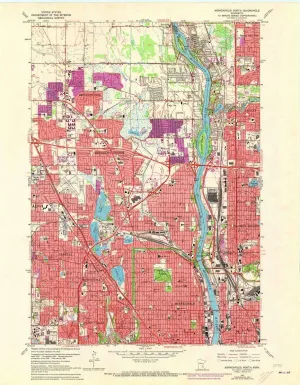 Minneapolis North MN topo map, 1:24000 Scale, 7.5 X 7.5 Minute, Historical, 1967, Updated 1973, 27.2 x 21.2 in