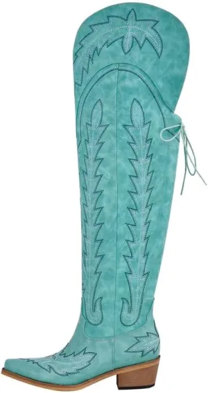 MissHeel Over the Knee Cowboy Boots for Women Adjustable Thigh High Cowgirl Boots