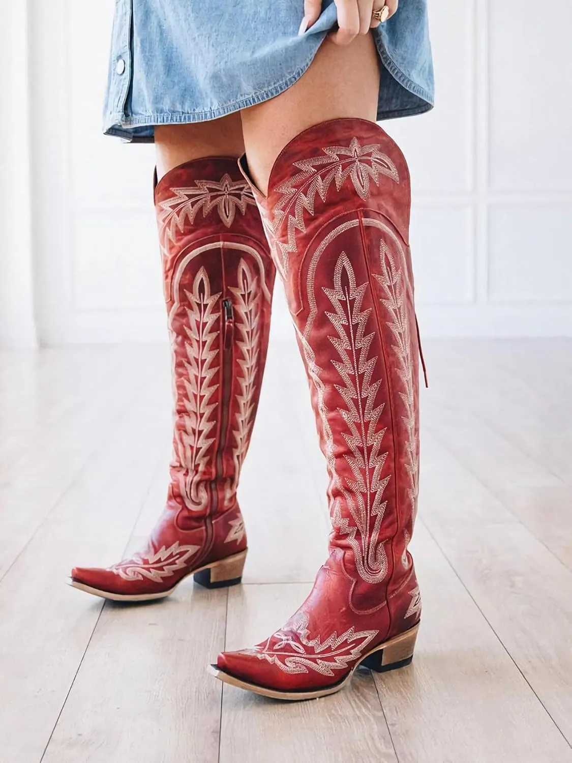 MissHeel Over the Knee Cowboy Boots for Women Adjustable Thigh High Cowgirl Boots