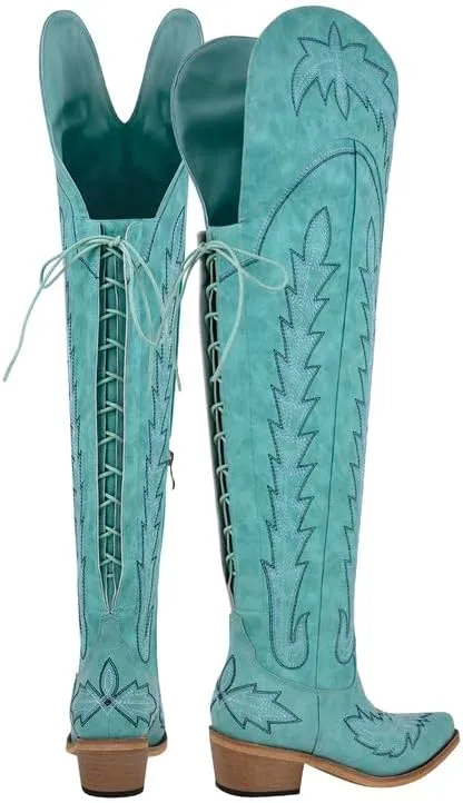 MissHeel Over the Knee Cowboy Boots for Women Adjustable Thigh High Cowgirl Boots