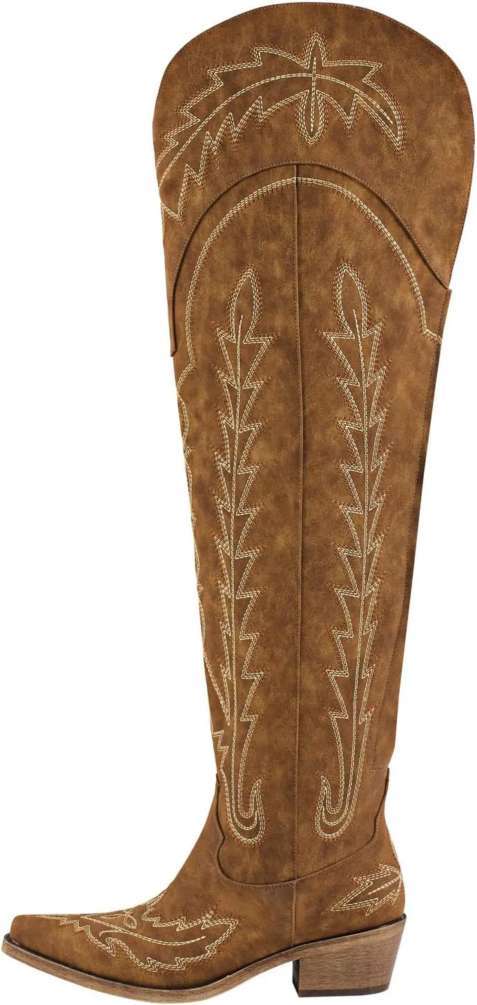 MissHeel Over the Knee Cowboy Boots for Women Adjustable Thigh High Cowgirl Boots
