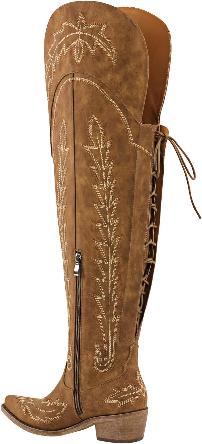 MissHeel Over the Knee Cowboy Boots for Women Adjustable Thigh High Cowgirl Boots